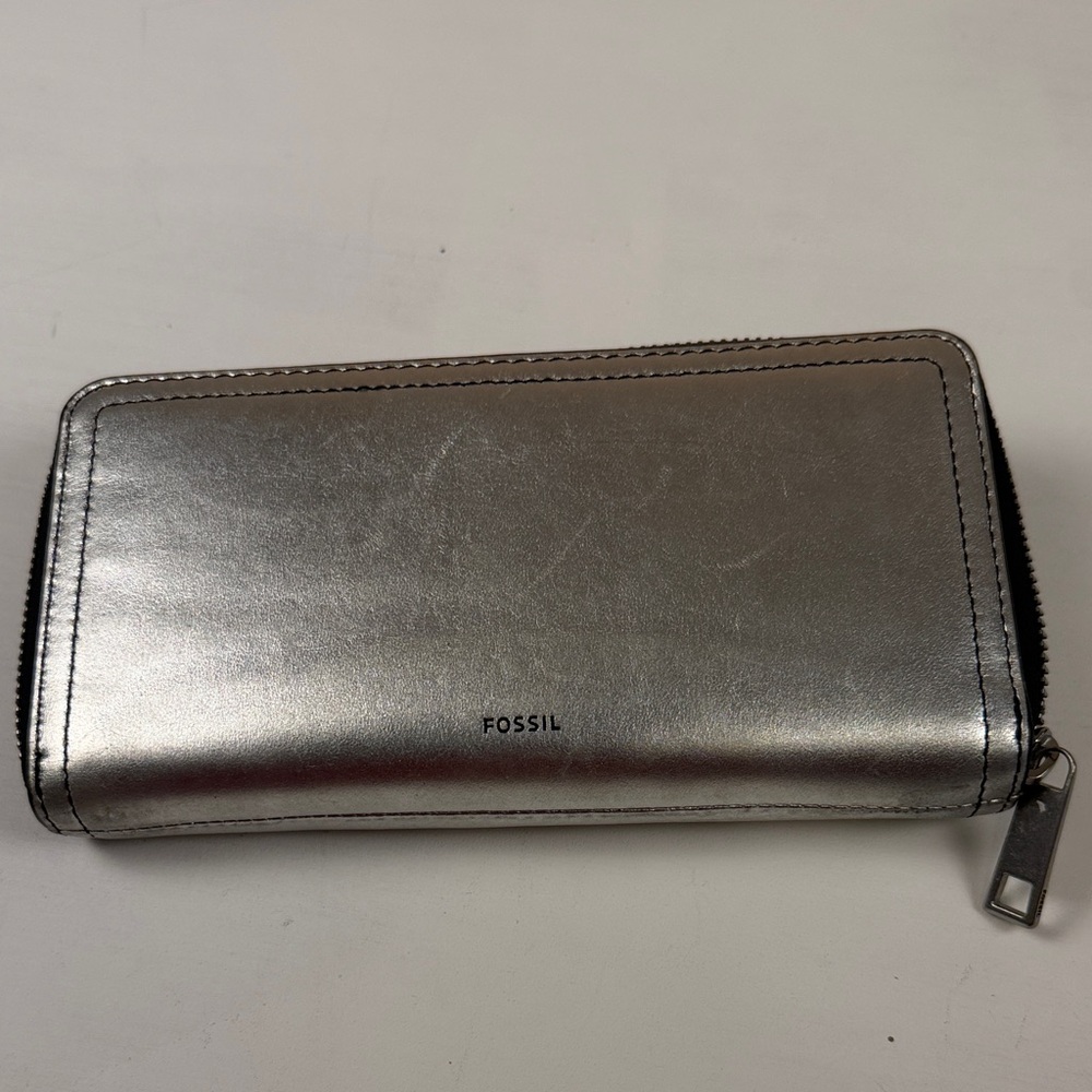 Fossil Metallic Silver Zip Wallet
